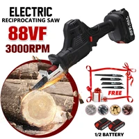 88v cordless reciprocating saw portable electric saw with 4 blades kit metal woodworking cutting machine 2 lithium battery