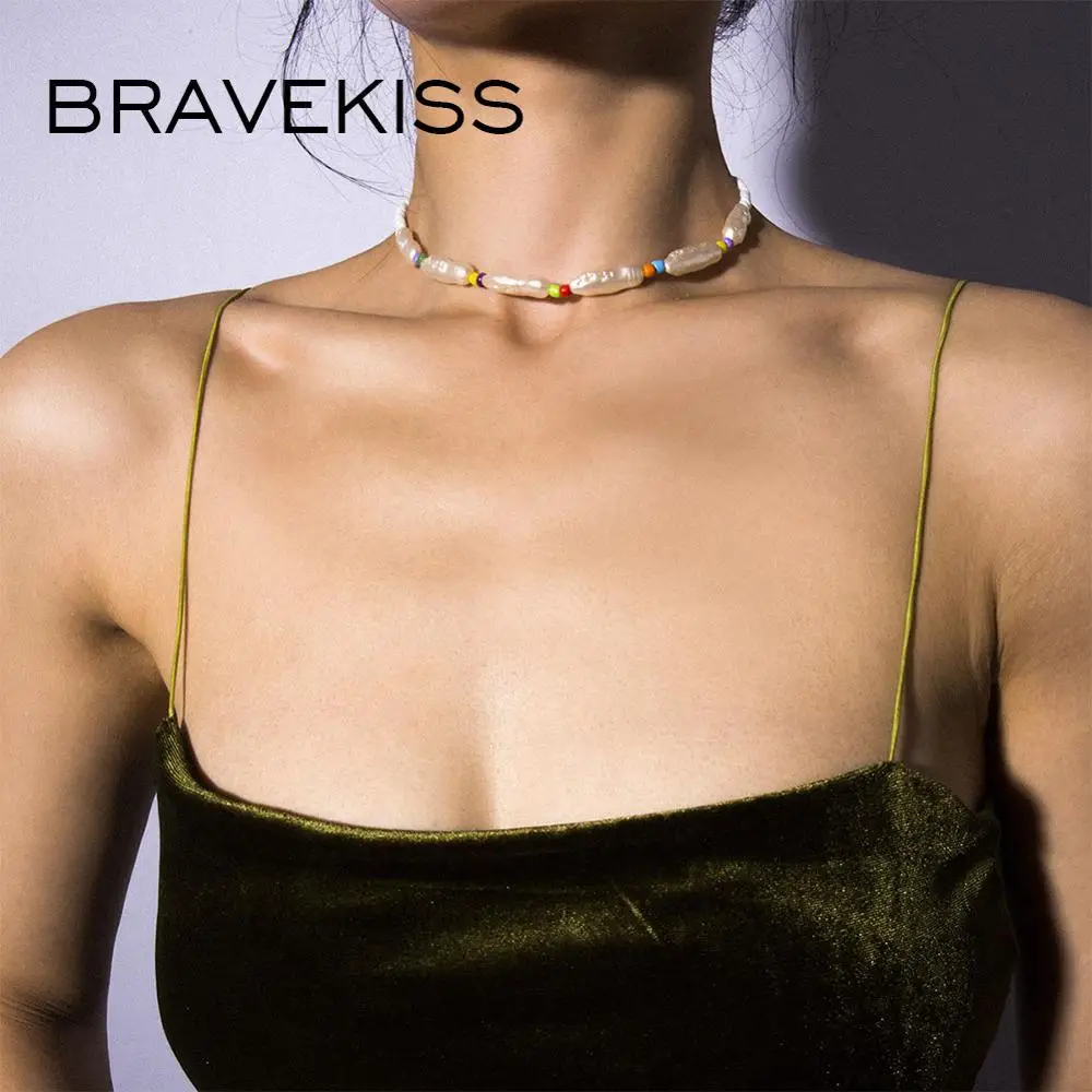 Женское Ожерелье-чокер BRAVEKISS разноцветное ожерелье с жемчужными бусинами