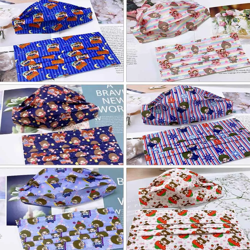 

Одноразовые маски для взрослых, 50 шт., для женщин и мужчин, модная трендовая Милая маска для лица с кавайным мультяшным аниме, маска для лица с принтом куклы, тушь для ресниц, анонимная маска