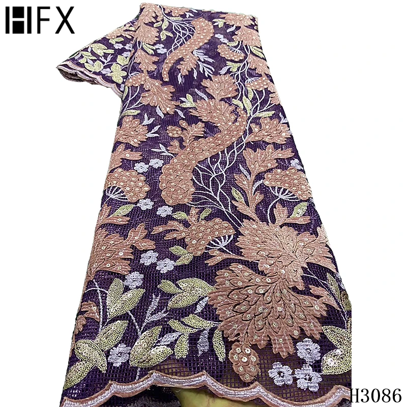 HFX африканская мода Свадебное кружево 2020 Высокое качество фиолетовая вышивка