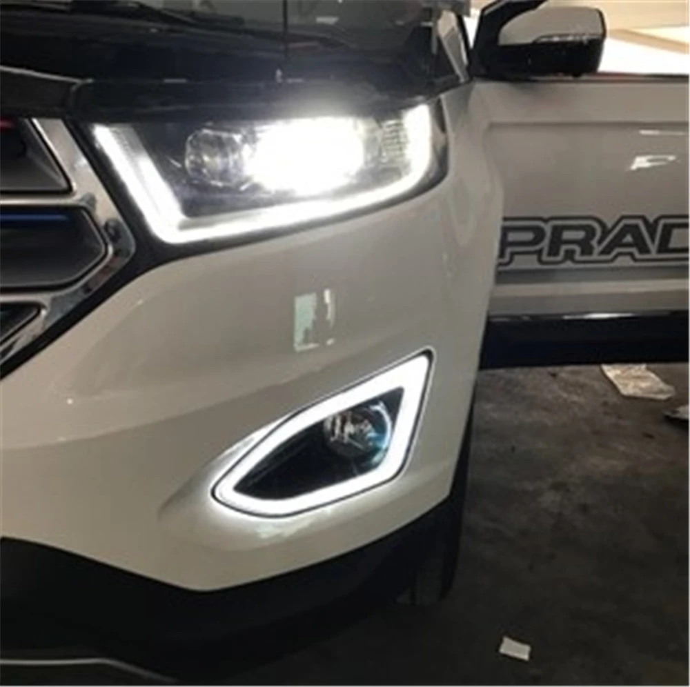 Car flashing 2Pcs LED DRL For Ford Edge 2015 2016 2017 2018 Daytime Running Light with Yellow siganl Fog Lamp cover | Автомобили и