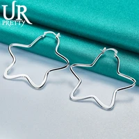 upretty new 925 sterling silver 52mm star hoop earring for women lady party wedding engagement charm jewelry gift