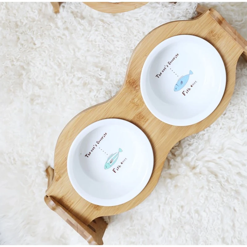 Миска для домашних животных керамическая миска собак и кошек Бамбуковая корма