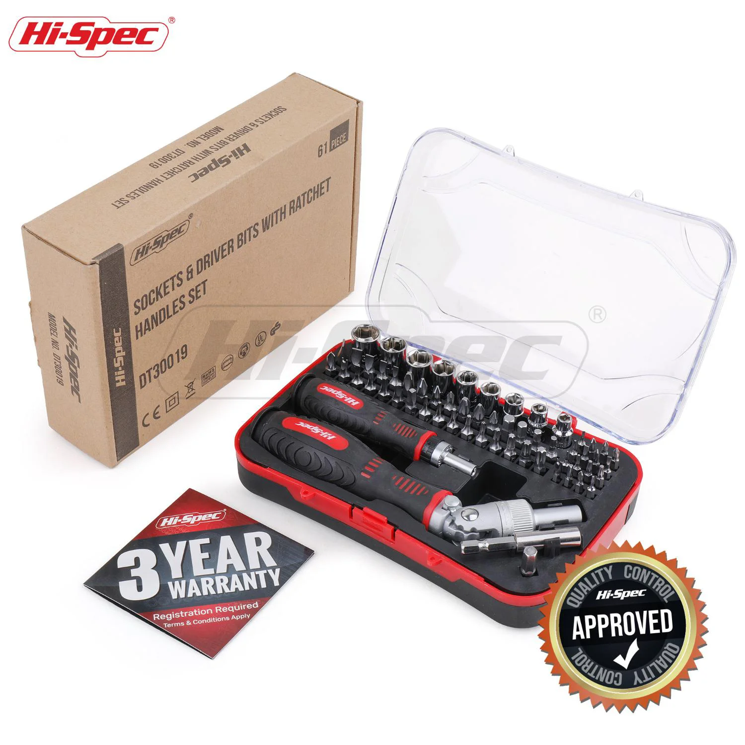 Hi-Spec 61pc Ratchet Screwdriver Set Magnetic Handle 1/4 Socket Bits Repair Hand Tool Kits Screw Driver with Case 