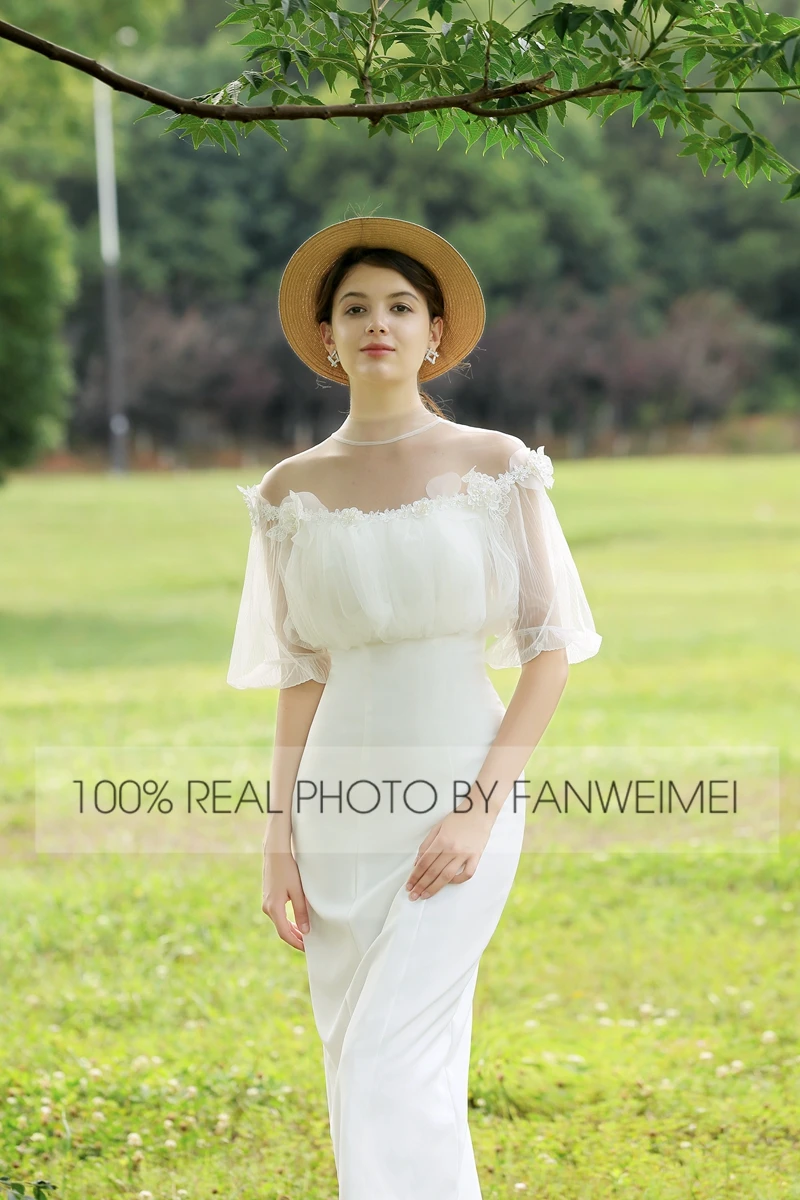 Мягкое атласное легкое свадебное платье с пышными рукавами свадебные платья