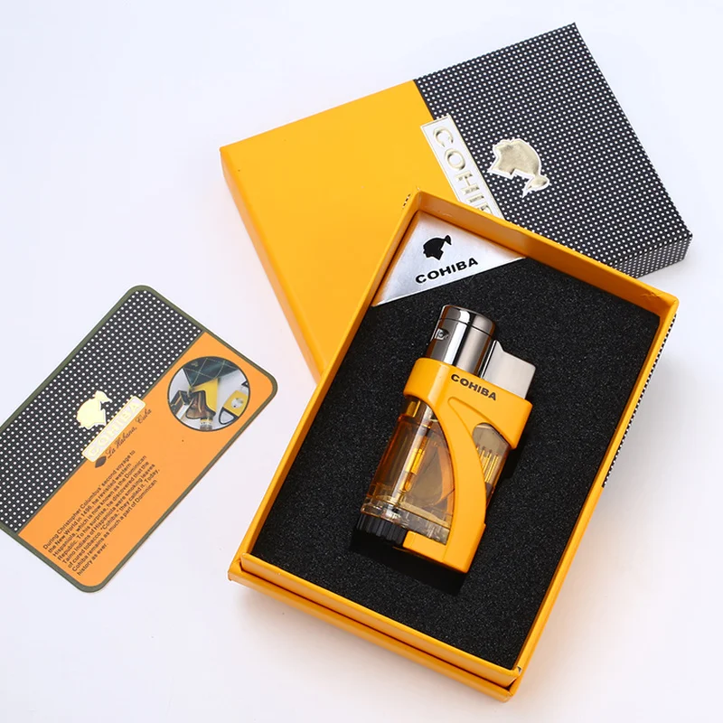 

COHIBA Cigar Lighter Portable Plastic Dual Torch Jet Refillable Butane Gas Tabacco Cigars Lighters Accessories