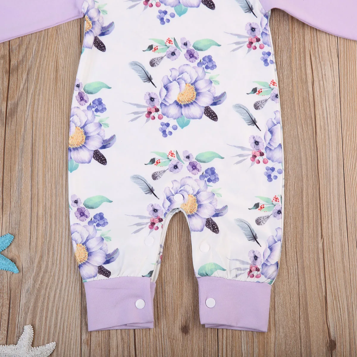 toddler Newborn Baby Girls Cotton Romper printed floral Jumpsuit Clothes Outfits long purple sleeve Rompers for baby girls | Мать и
