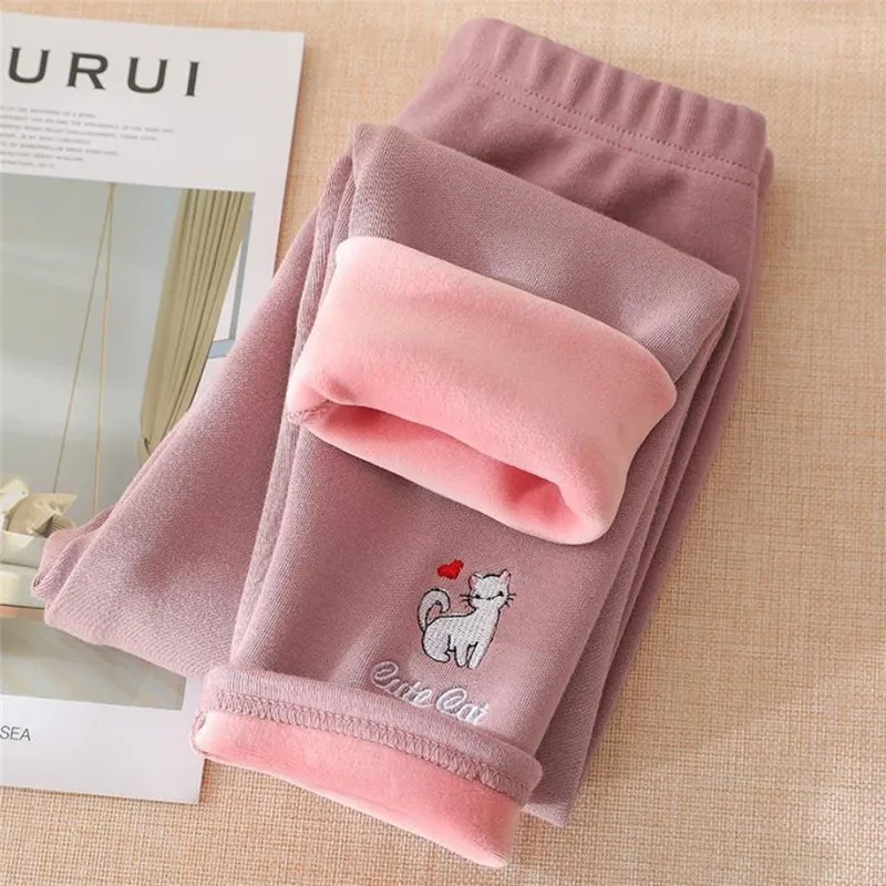 Леггинсы для девочек на осень и зиму утепленные флисовые бархатные детские брюки