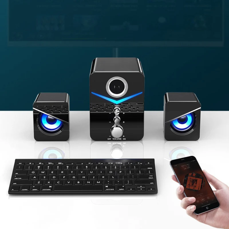 Мини компьютер 2 1 светодиодный динамик USB проводной 3D стерео звук объемный