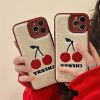 iphone plush case silicone soft embroidery cherry for iphone12 promax 13 13 pro 11 11 promax xs xr xsmax x 7 8plus cover case