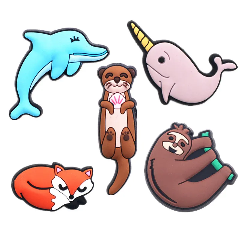 Original 1pcs Animals PVC Shoe Charms Dolphin Narwhal Fox Shoes Accessories Croc Charms JIBZ Shoe Decoration for Girls Kids Gift