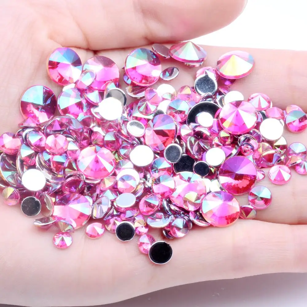 Акриловые Стразы AB цвета плоская задняя сторона заостренный 500 шт 10 мм Серебряный