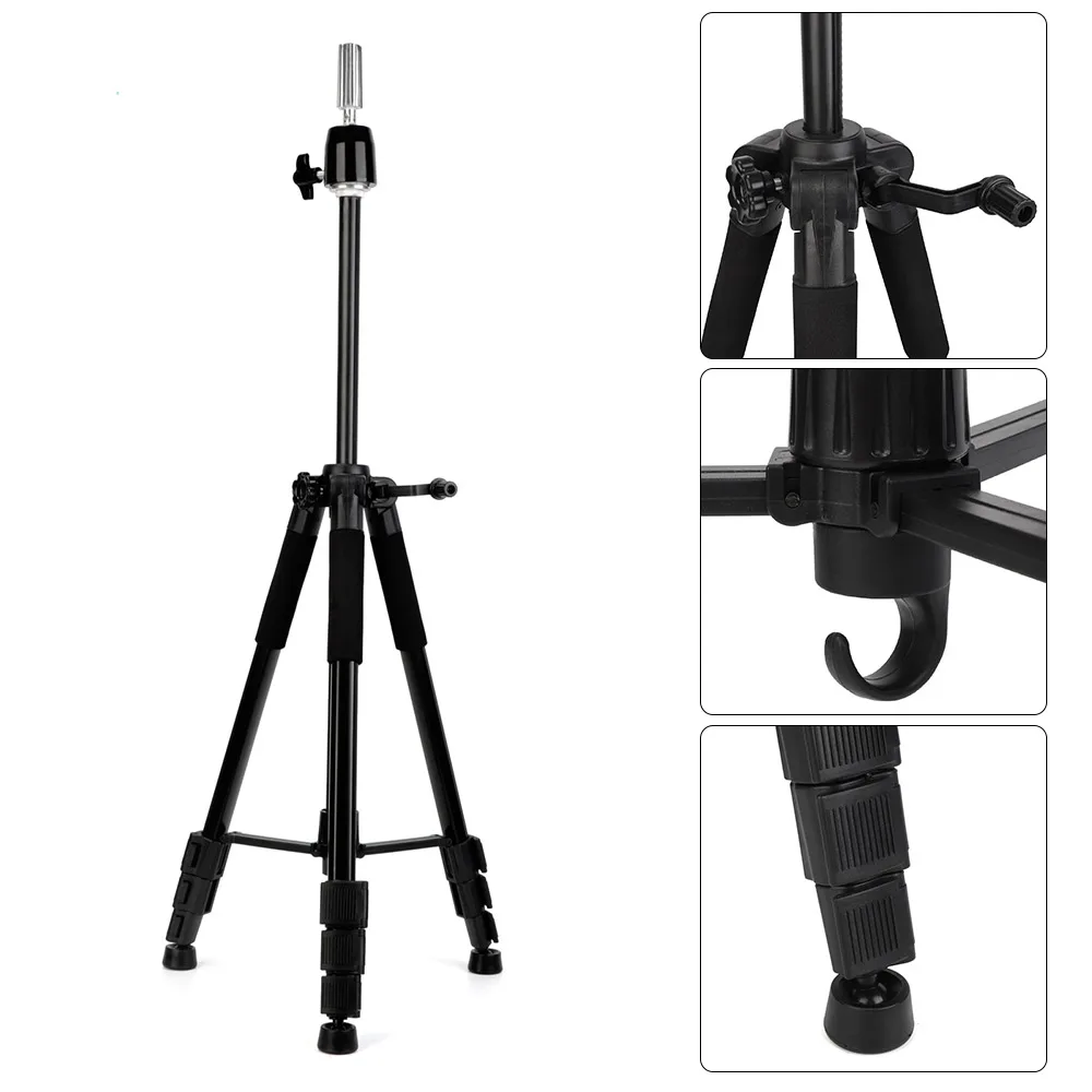 84-180cm Adjustable Wig Stand Tripod Head Mannequin Training Holder For Practice Model Black |
