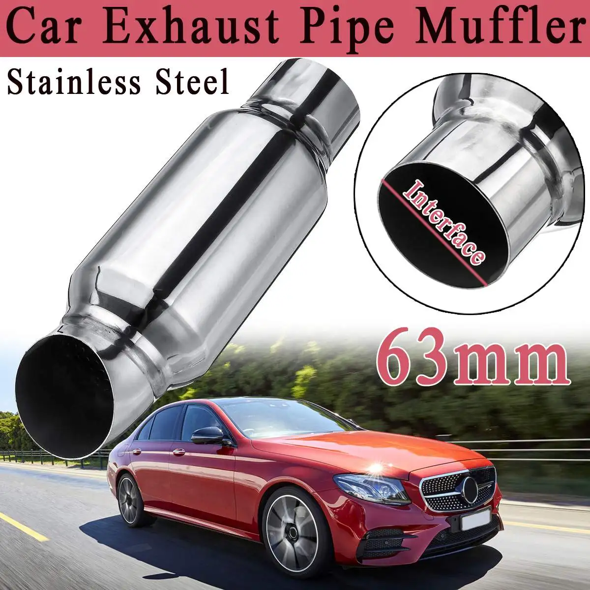 2.5&quot car exhaust pipe mufflers tail universal stainless steel Chrome Exhaust Pipe Muffler Silencer Resonator Bent ID 51 63MM |