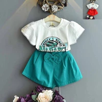 kids clothes girls 2022 summer letter printed t shirt bow shorts 2 piece set school girl outfit clothes for toddler girls 2 6y
