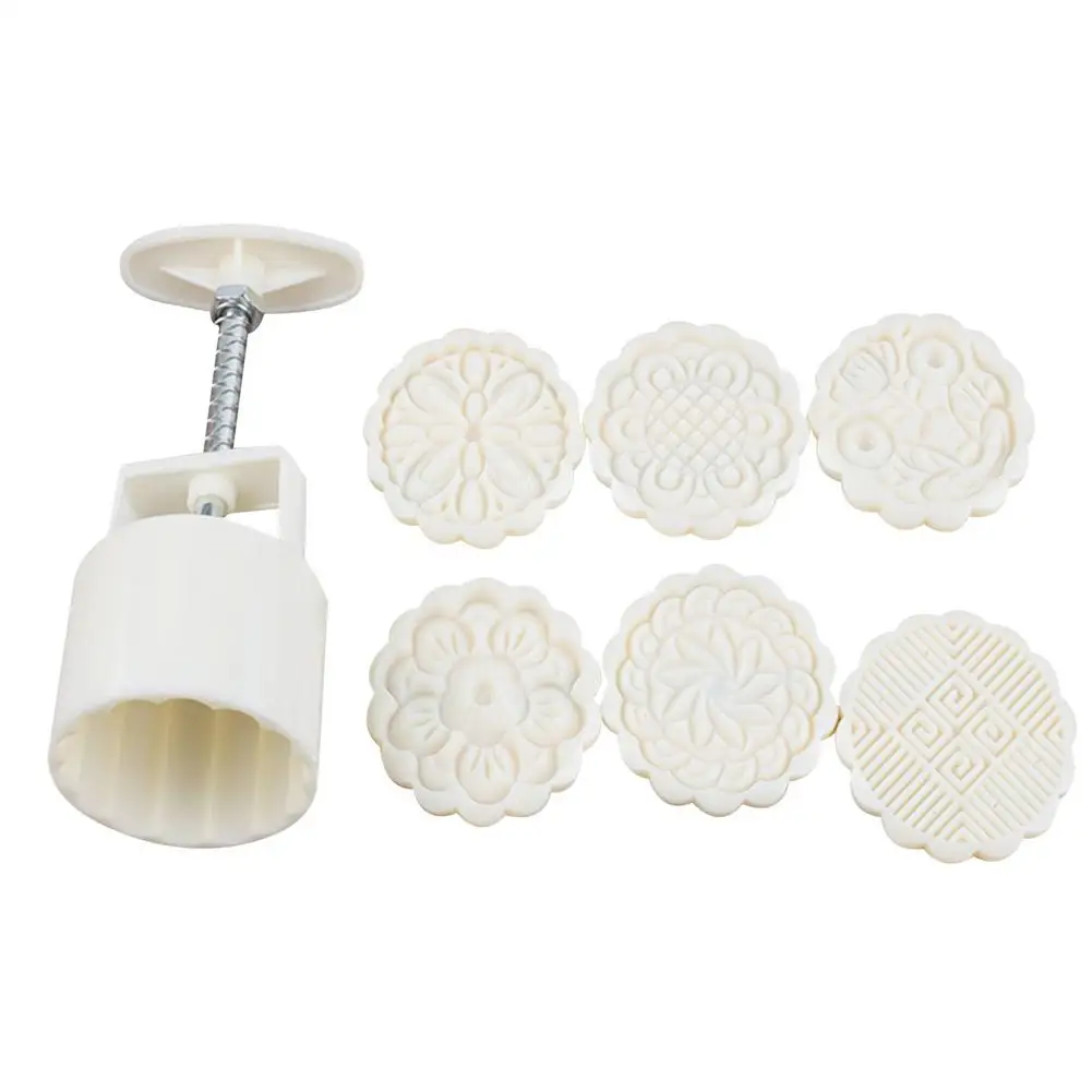 

6 Style Round Flower Mooncake Mold Set Hand-pressed Moon Cake Mould Mid Autumn Festival DIY Fondant Moon Cake Mold Pastry Tool