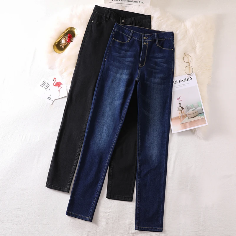 Джинсы женские с завышенной талией тонкие облегающие брюки карандаш из денима в