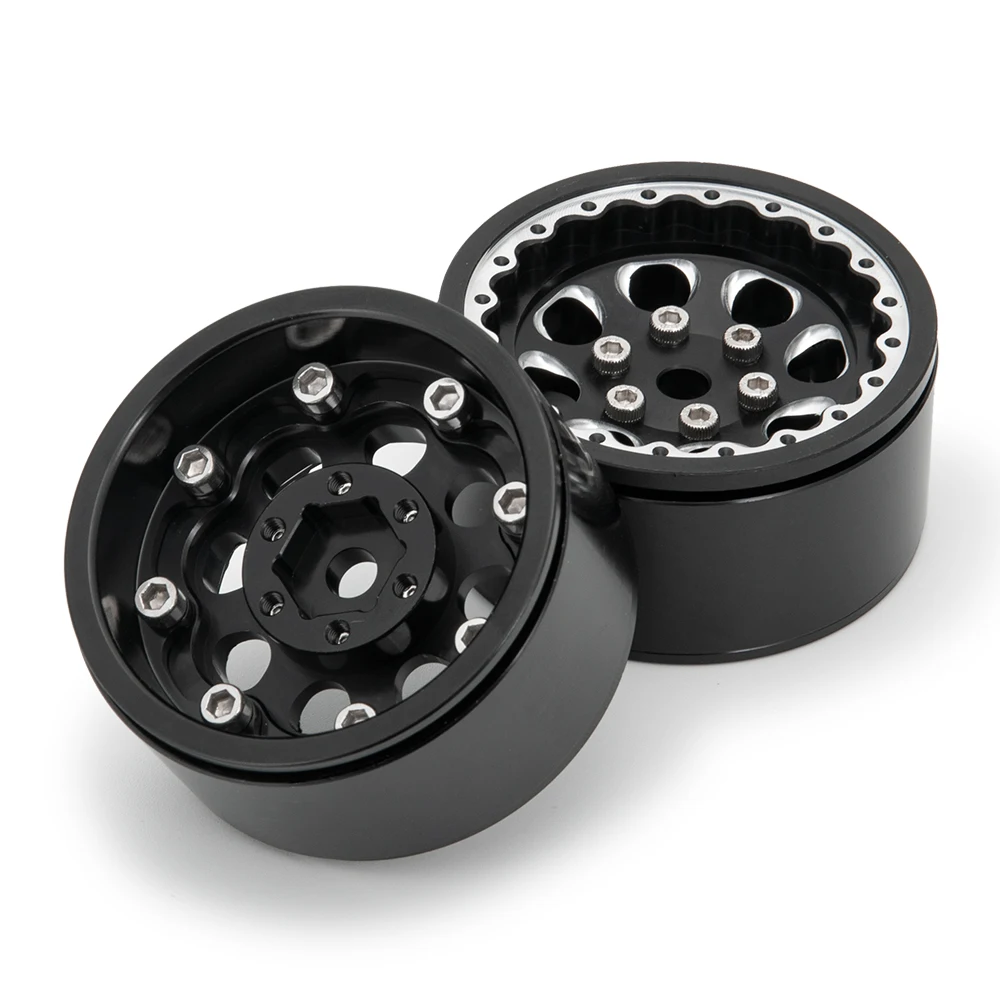 AXSPEED-bujes de llanta de rueda Beadlock de aleaci&oacute;n de aluminio negro de 1,9 pulgadas para Axial SCX10 D90 CC01 1/10 RC Crawler, piezas de coche-3