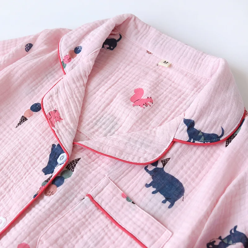 New Summer Pajamas Set Women's Cotton Gauze Soft Female Short-sleeved  Sleepwear with Shorts Japan Cartoon Thin Casual Home Wear