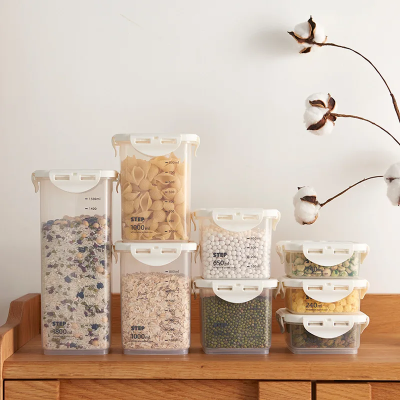 

Plastic Snack Storage Bottle With Scale Kitchen Miscellaneous Grain Cans Sealed Cans Square Transparent With Lid Storage Tank