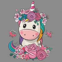 cute flower unicorn animal iron on patches for diy heat transfer clothes t shirt thermal stickers decoration printing