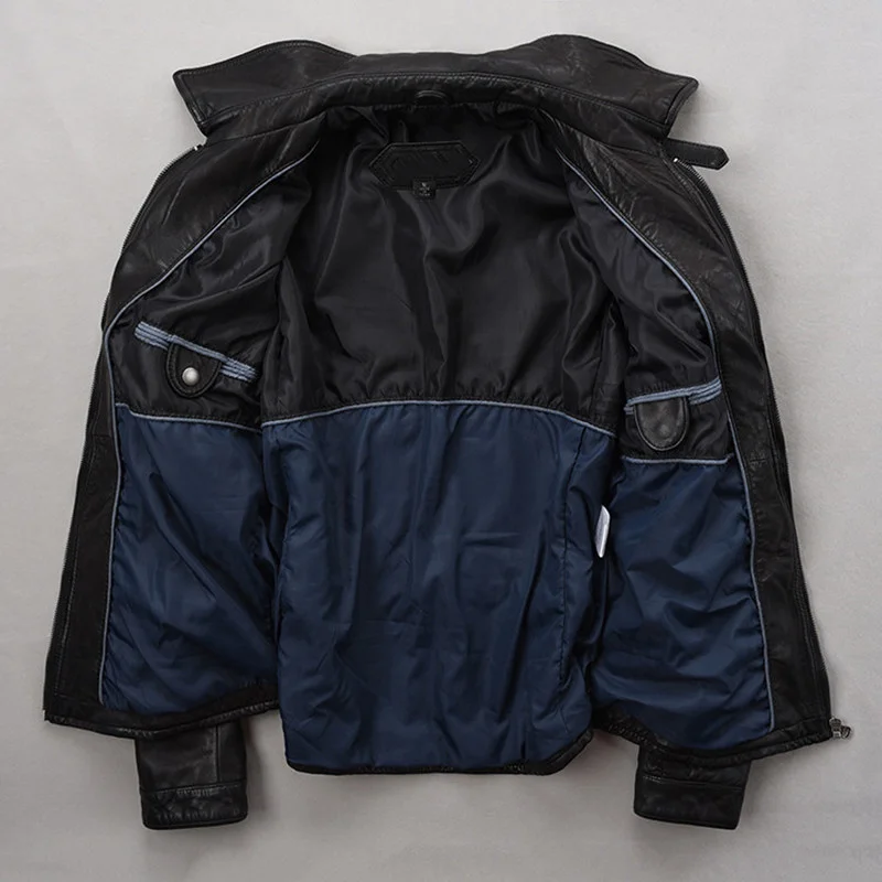 

Мужская повседневная кожаная куртка, черная облегающая осенняя куртка из натуральной овечьей шкуры, модель 3XL, 2021