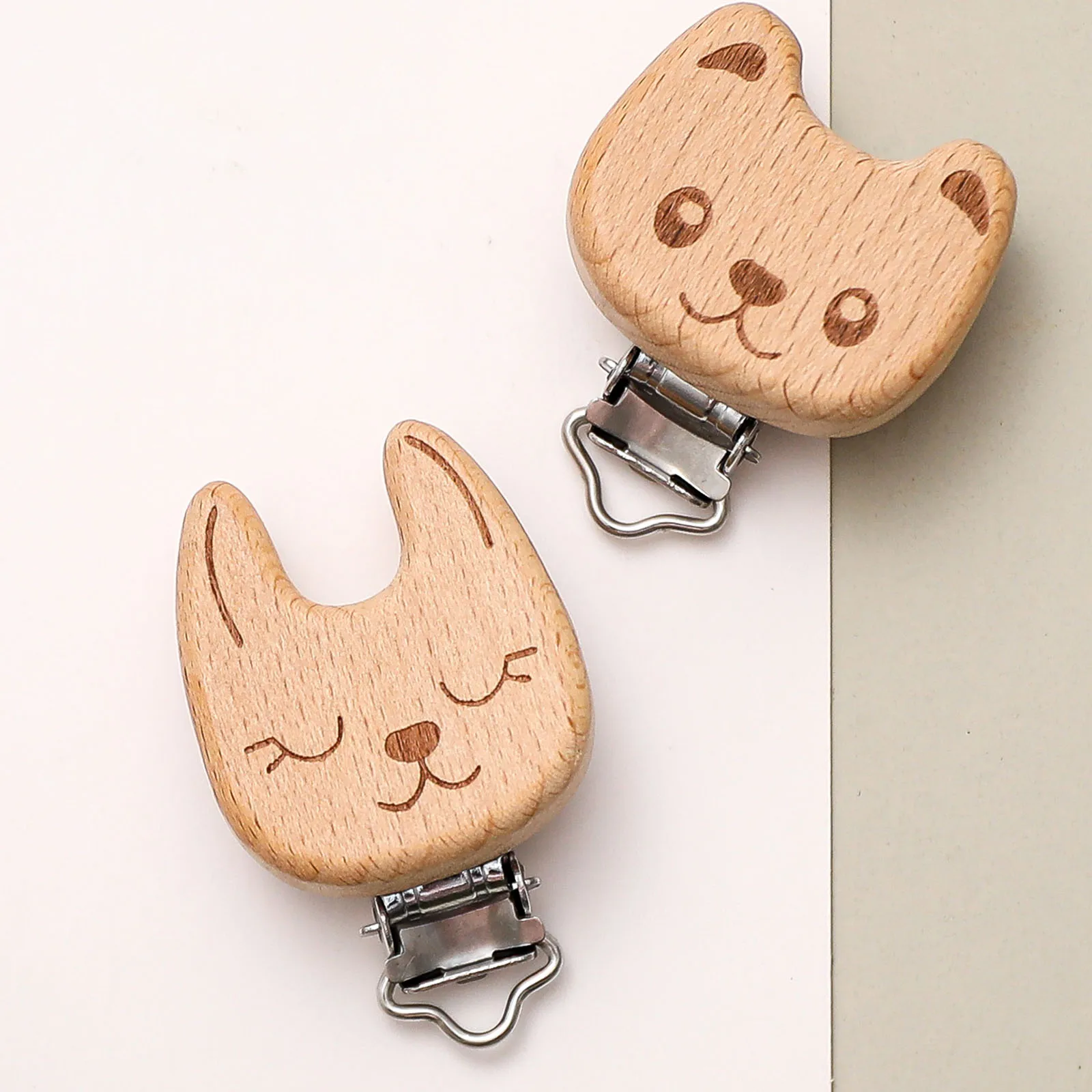 

1 Pc Natural Beech Wooden Animals Pacifier Clip Nipple Chain for Baby Teething Pacifier Chain Holder DIY Accesories