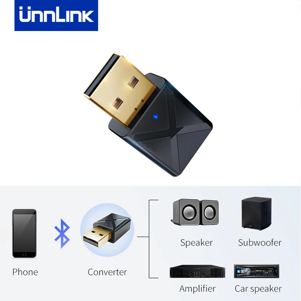 

Unnlink 2 in 1 Bluetooth 5.0 Audio Receiver Transmitter Wireless Adapter 3.5mm R/L Audio Stereo Receiver for Car