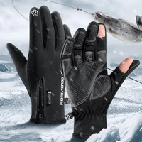 two fingers flip touchscreen gloves winter outddor waterproof glove ski fishing riding velvet mittens women men angling gloves