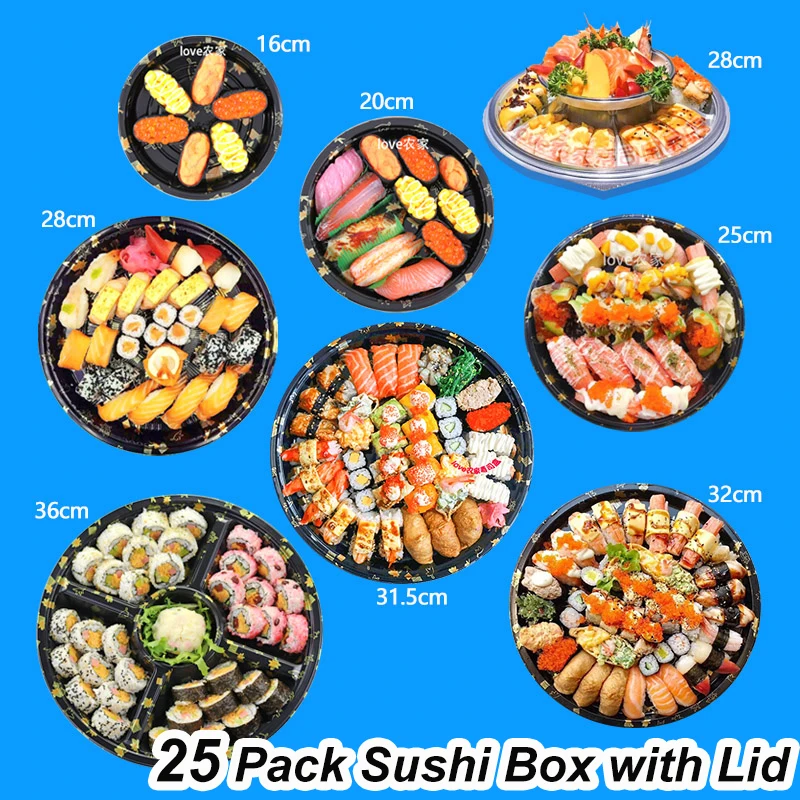 Диск для суши одноразовый с крышкой 25 шт.|Одноразовые пищевые контейнеры| |
