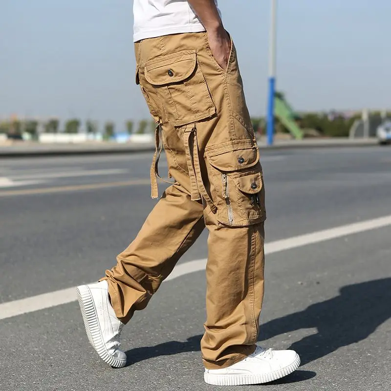 

Cargo Pants Men 2021 Autumn Outdoor Sport Casual Straight Loose Large code Obesity Trousers Multi pocket Cotton work pants Men