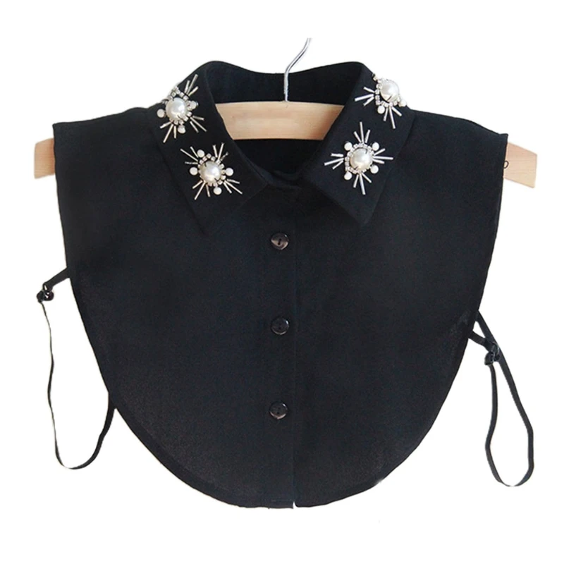 

Chiffon Lapel Dickey False Collar Pearl Beading Floral Detachable Half Blouse A2UA