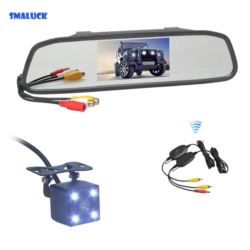 SMALUCK Беспроводной 4 3-дюймовый автомобильный зеркальный монитор со светодиодной
