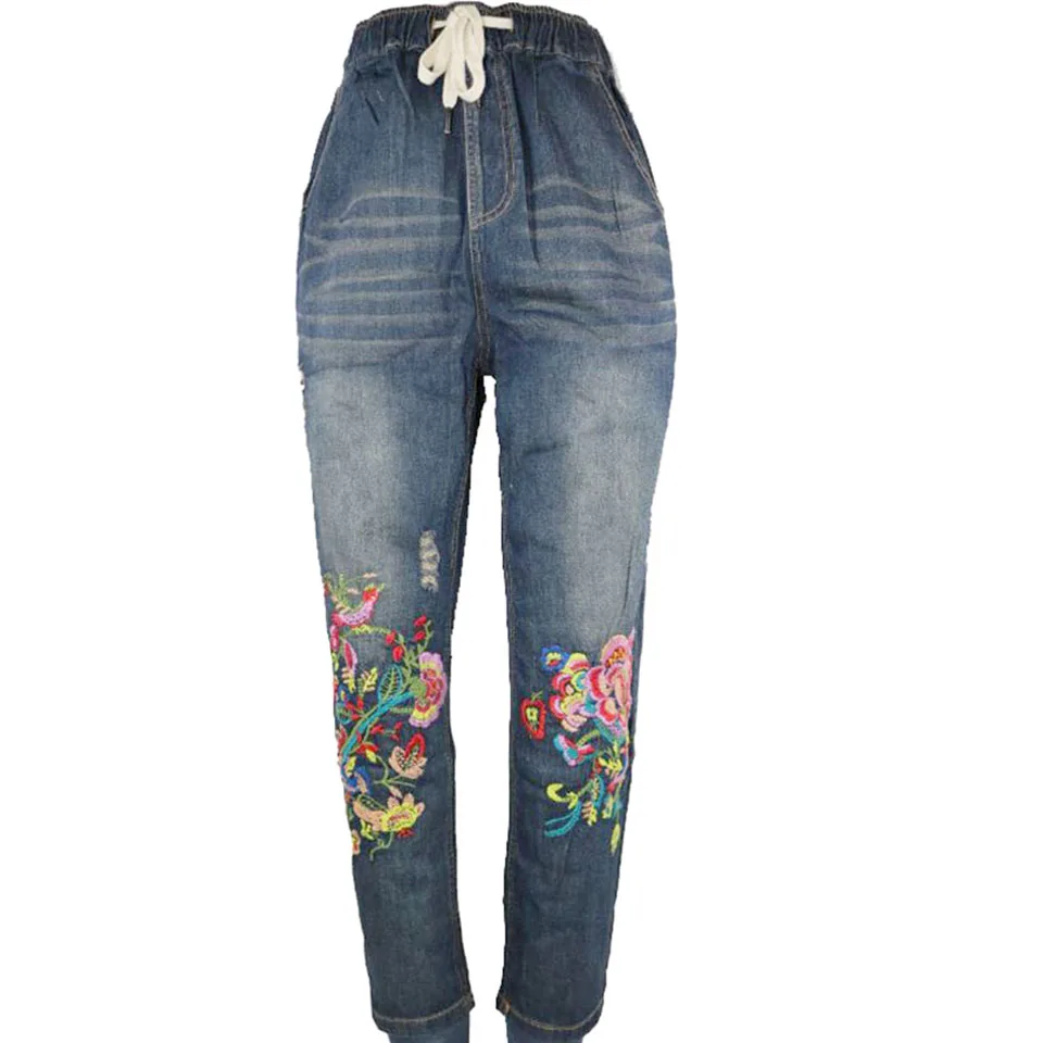JEANSALLIANCE новые женские джинсы с вышивкой пионов размера плюс повседневные для мам