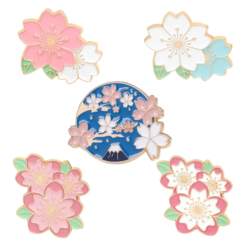 

J2491 Cartoon Cherry blossoms Brooch Metal badge Women and Men Enamel Pins Clothes Brooches Shirt Collar Pin Gifts