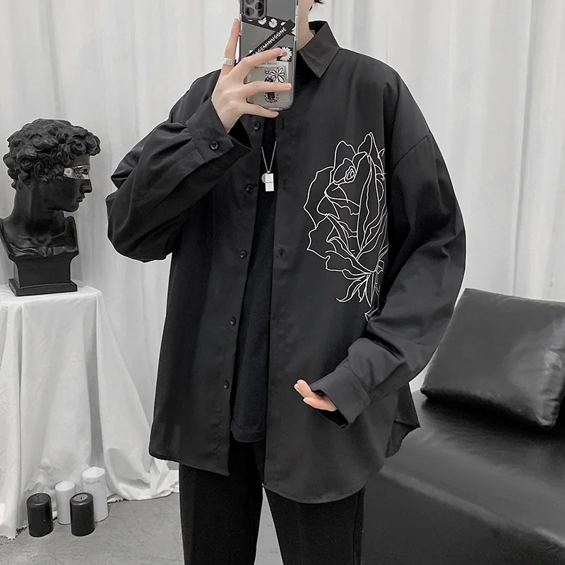 Мужская летняя рубашка с длинным рукавом блузка хараджуку кардиган на пуговицах