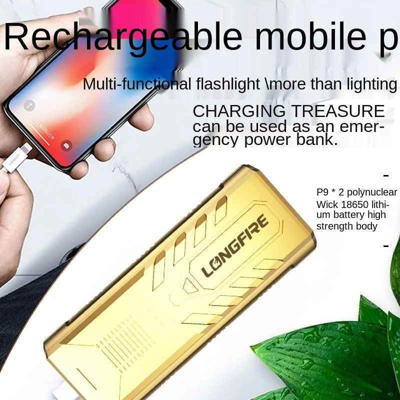 power bank flashlight strong light rechargeable double light super bright long range multi function led durable large capacity free global shipping