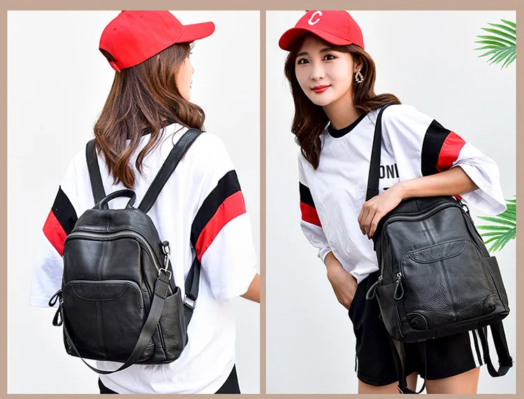 luxury genuine leather backpack women casual cow leather backpacks for travel gray ladies shoulder bag