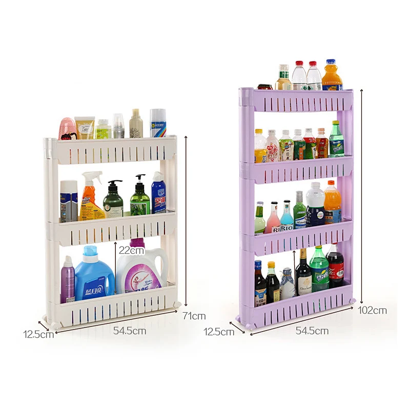 

2/3/4Layer Gap Kitchen Storage Rack Movable Bathroom Organizer Refrigerator Space Rack Plastic Side Shelf Gap Holder With Roller