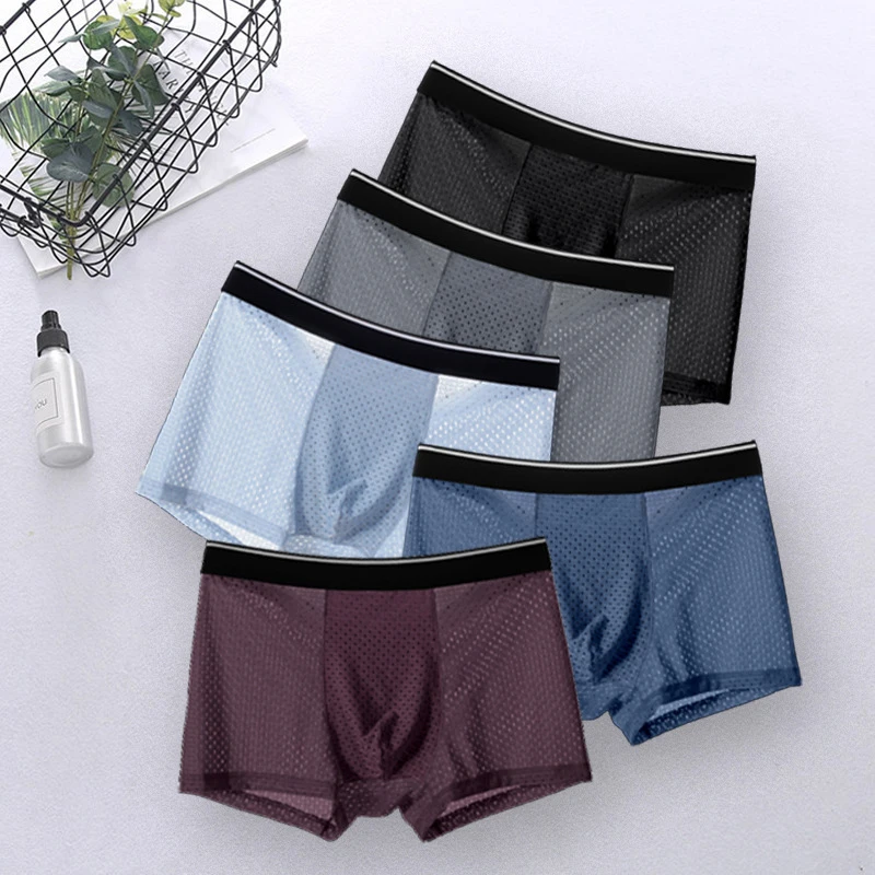 

5 Pcs/Lot Ice Mesh Holes Breathable Comfortable Sexy Men's Panties Male Underpants Man Pack Shorts Boxers Underwear
