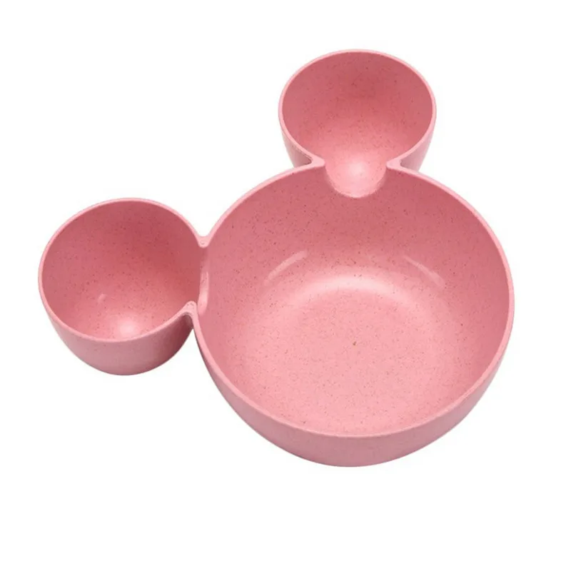 2PCS/Set Children Baby Cartoon Mouse Mickey Bowl Dishes Plate Infant Rice Feeding Bowls Plastic Snack Plate Tableware Lunch Box
