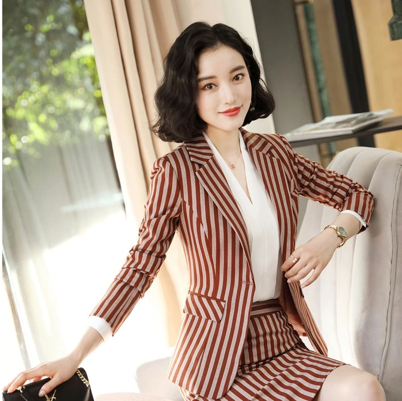 Модные полосатые женские деловые блейзеры куртки пальто формальные форменные