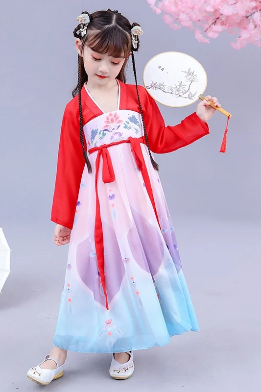 

Girls Hanfu Chinese Style Improved Skirt Children 's Costume Super Fairy Elegant Tang Dress Little Fairy Dress Cotton