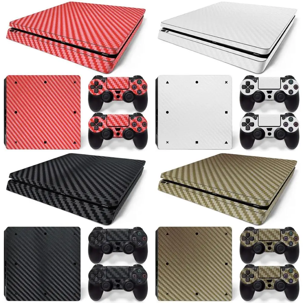 Funda de fibra de carbono para PS4 Slim, pegatina decorativa de alta calidad para consola PS4, color dorado, Negro, Rosa, rojo y blanco