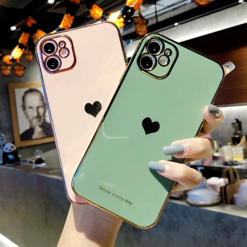 

Soft Square Love Pattern Phone Case For iPhone 11 12 Pro Max XS Max X XR 7 8 Plus Mini SE 2020 Silicone Shockproof Back Cover
