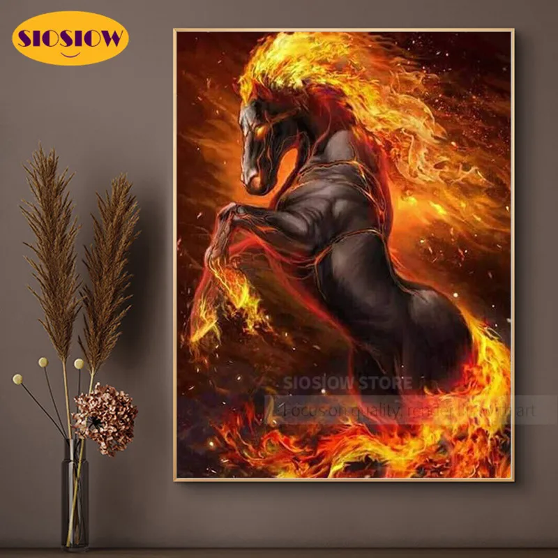 5d Diy Diamond Painting Cross Stitch Fire Horse Black Crystal Full Square Drill Mosaic Embroidery Decor Home Living Room | Дом и сад