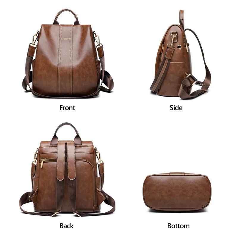 Женский винтажный рюкзак LAORENTOU мягкий школьный из натуральной кожи в стиле ретро