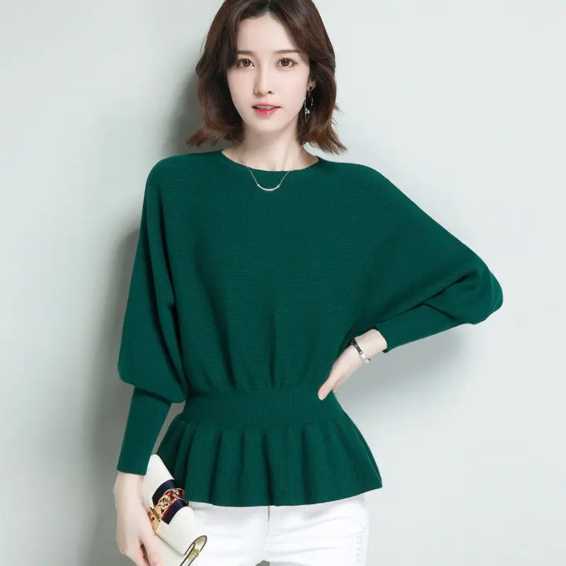 

2021 Pullovers Autumn and Winter New Women Sweaters Bats Shirt Round Neck Short Paragraph Plus Size Female Knit Pullovers Y99