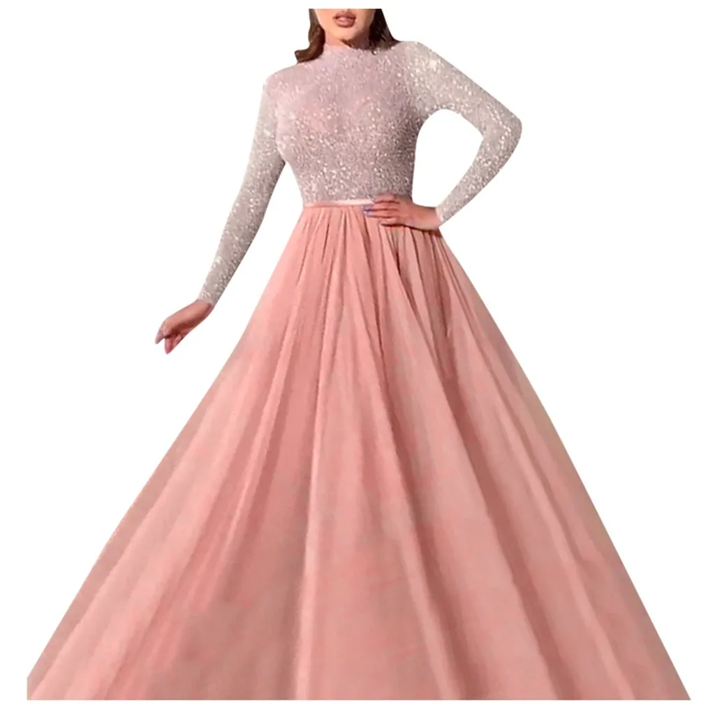 

KANCOOLD DRESS Sexy Solid Color Long Sleeve O-Neck Lace See Through Long Full Dress fashion new Dress momen 2020JAN7