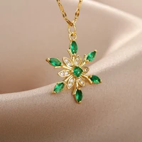 charm snowflake pendant necklace for women stainless steel gold color colorful zircon necklaces aesthetic boho jewerly collar